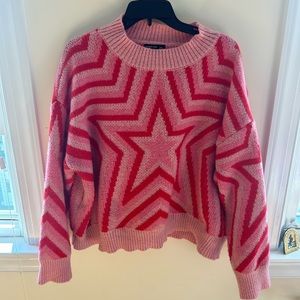 SHEIN Hot Pink/ Pink Radiating Star PLUS SIZE crew neck Sweater